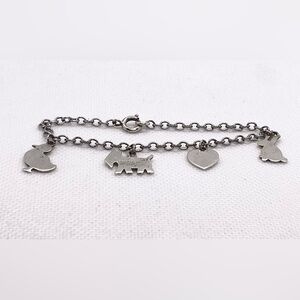 Lenore Doskow Handmade Sterling Silver Antique Charm Bracelet w Animals & Heart!